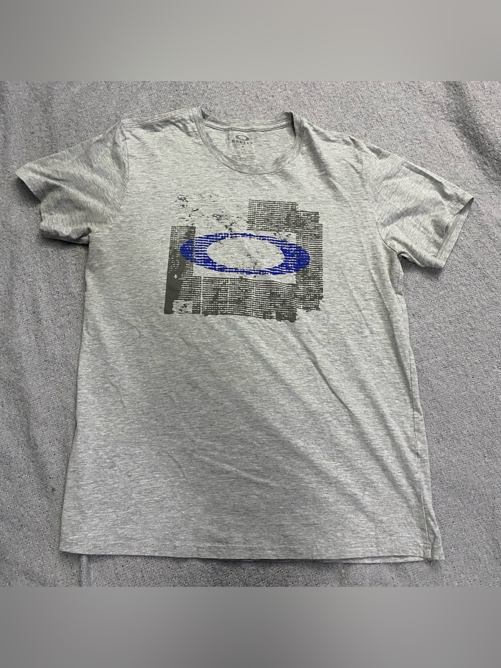 Oakley Light Gray Short Sleeve Tee with Blue Logo